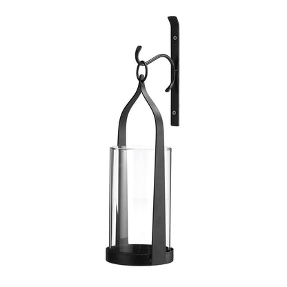 Wisiron Hanging Wall Sconce Medieval Modern Wall Mounted Hurricane Candle Holder Glass & Metal Farmhouse Handcrafted Wall Art Decorations, Black HT21-0205B