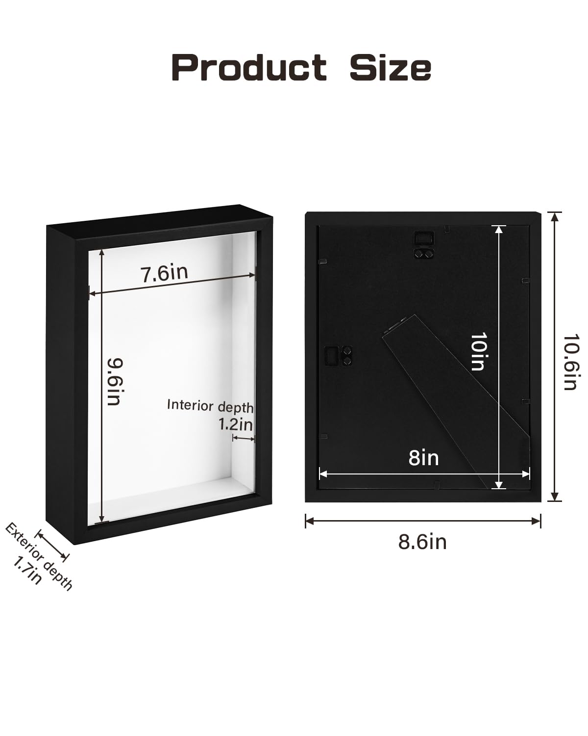 2 Pack 8x10 Shadow Box Frame with Plexiglass, Wood Frame Display Case Box for Memorabilia, Dried Flowers, Medal, Crafts, Tickets and Photos (Black, 8x10)
