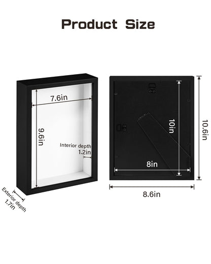 2 Pack 8x10 Shadow Box Frame with Plexiglass, Wood Frame Display Case Box for Memorabilia, Dried Flowers, Medal, Crafts, Tickets and Photos (Black, 8x10)
