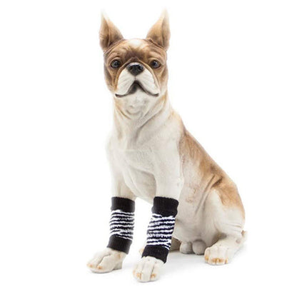 ROZKITCH 4PCS Dog Elbow Protector, Cheetah Leg Warmer Elbow Wrap, Leg Sleeve to Stop Licking, Pet Elastic Knitted Breathable Protective Socks for Chihuahua, Yorkshire Terrier Black M