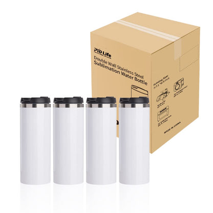 PYD Life Sublimation Tumblers Water Bottles 14 OZ White with Lid Stainless Steel Double Walled Coffee Tumblers Flasks for Tumbler Heat Press 4 Pack