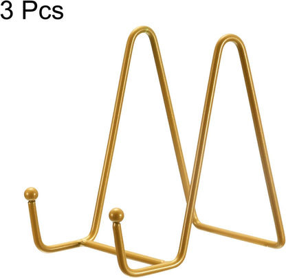uxcell 3Pcs 4.3 Inch Iron Plate Stand for Display, Decorative Easel for Picture, Photo, Book, Gold