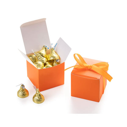 AWELL Orange Gift Candy Box Bulk 2x2x2 inches with Orange Ribbon Party Favor Box for Graduation Halloween Party,Pack of 50