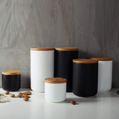 Food Storage Canister - Ceramic Kitchen Canisters with Airtight Bamboo Lid, 1000ml