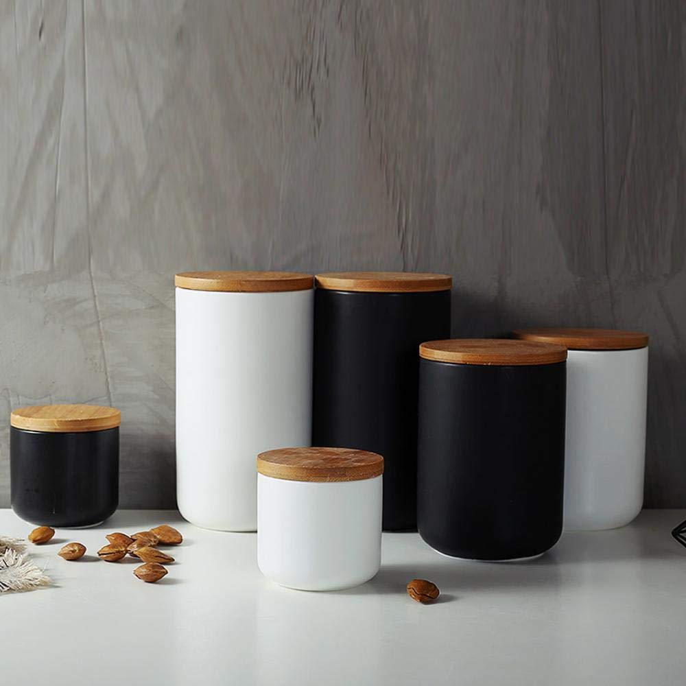 MilkyWay Food Storage Jar Strong Ceramic Storage Canisters with Airtight Seal Bamboo Lid Modern Design Seal Damp-Proof Kitchen Jar for Coffee, Tea, Spice and More (Black(S: 8.7oz/260ml))