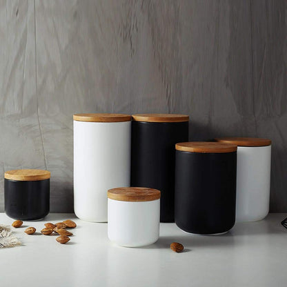 MilkyWay Food Storage Jar Strong Ceramic Storage Canisters with Airtight Seal Bamboo Lid Modern Design Seal Damp-Proof Kitchen Jar for Coffee, Tea, Spice and More (White(M: 27oz/800ml))
