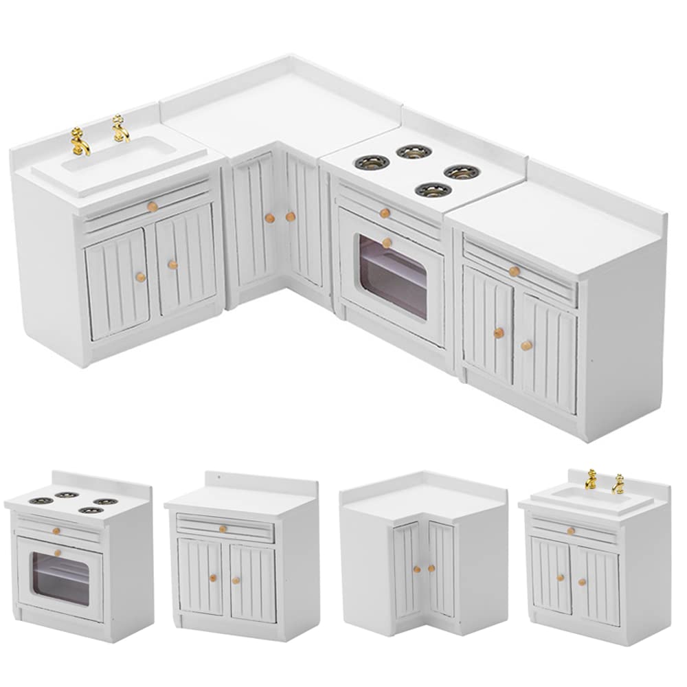 Wooden Dollhouse Miniature Furniture Kitchen Play Cabinet Fridge Set Freely Combined 1/12 Scale