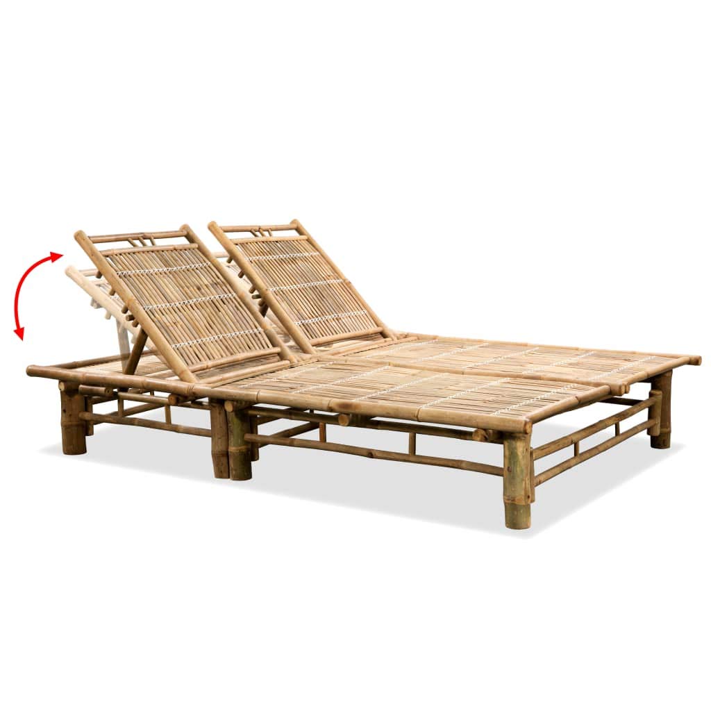 KTHLBRH Outdoor Bamboo Sunlounger for Two with Adjustable Backrest, Natural Bamboo Finish, Extra Large Solid Sun Lounger for Patio or Pool Area