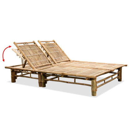 KTHLBRH Outdoor Bamboo Sunlounger for Two with Adjustable Backrest, Natural Bamboo Finish, Extra Large Solid Sun Lounger for Patio or Pool Area