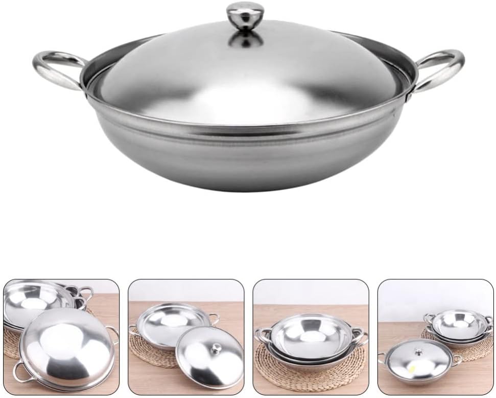 UPKOCH Stainless Steel Hot Pot Pan, 22cm Metal Shabu Shabu Hot Pot with Lid and Handle