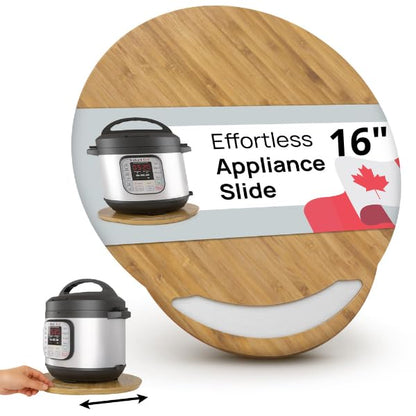 Ibyx Elegant Round Sliding Tray for Your Pressure Cooker, Air Fryer & Heavy Kitchen Appliances - Sturdy, Slides Easily from Under The Cabinet (Natural, 13”)