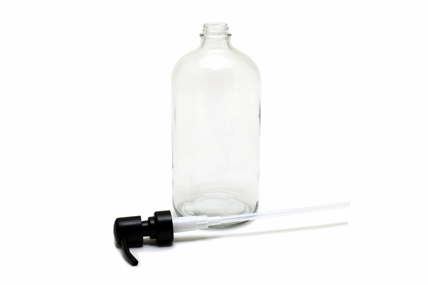 Vivaplex, 2, Large, 32 oz, Empty, Clear Glass Bottles with Stainless Steel, Matte Black, Lotion Pumps