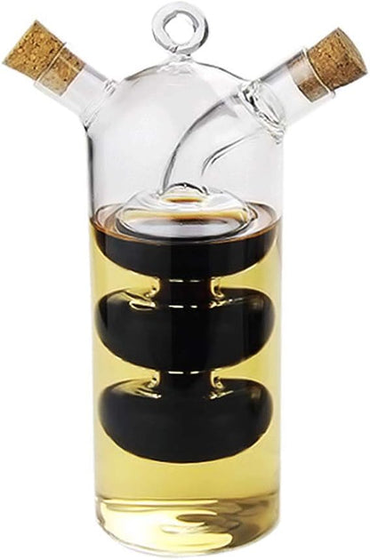 2 1 Olive Oil and Vinegar Dispenser Cruet Bottles, in Transparent Dual Glass for Kitchen Cooking Container