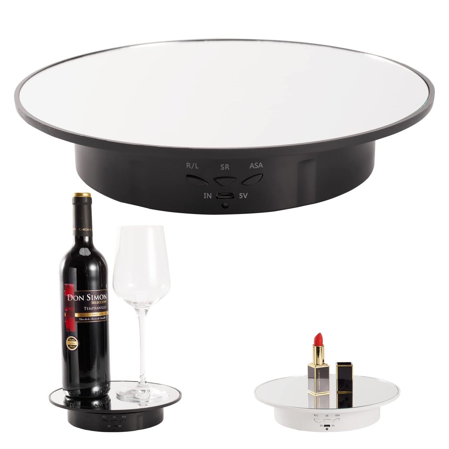 Motorized Display Stand - 7.87" Rotating Platform with Mirror Cover, USB Charging Port, 22 lbs Load Capacity, Ideal for Jewelry, 3D Model, Cake Photography