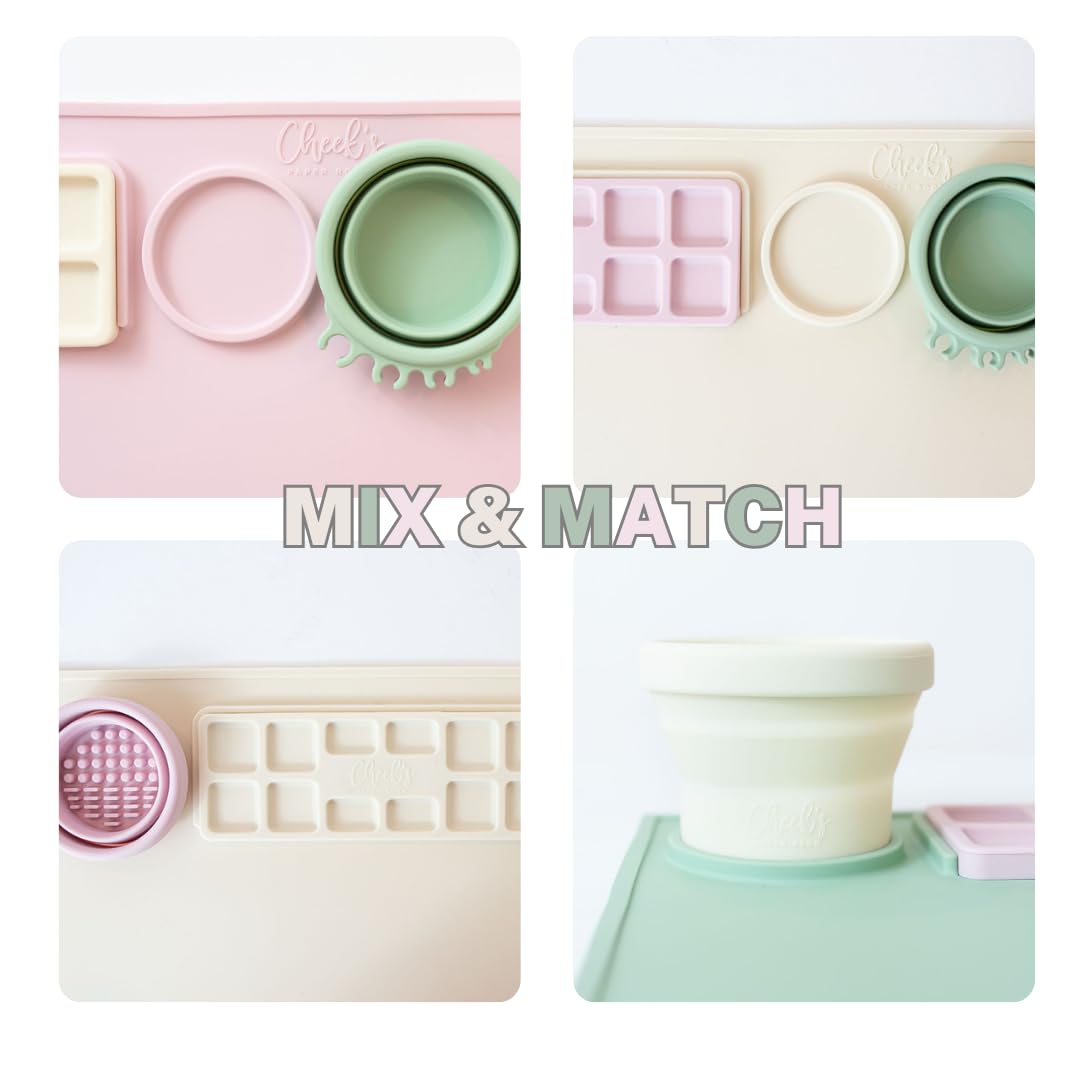 Silicone Craft Mat for Kids Painting – Creator Craft Mat V2.0 with Built-in Collapsible Brush Cleaning Cup | Nonstick Art Mat for Crafts, Resin, Clay & Playdough | Cheek's Paper Room 15" x 17"-Oatmilk