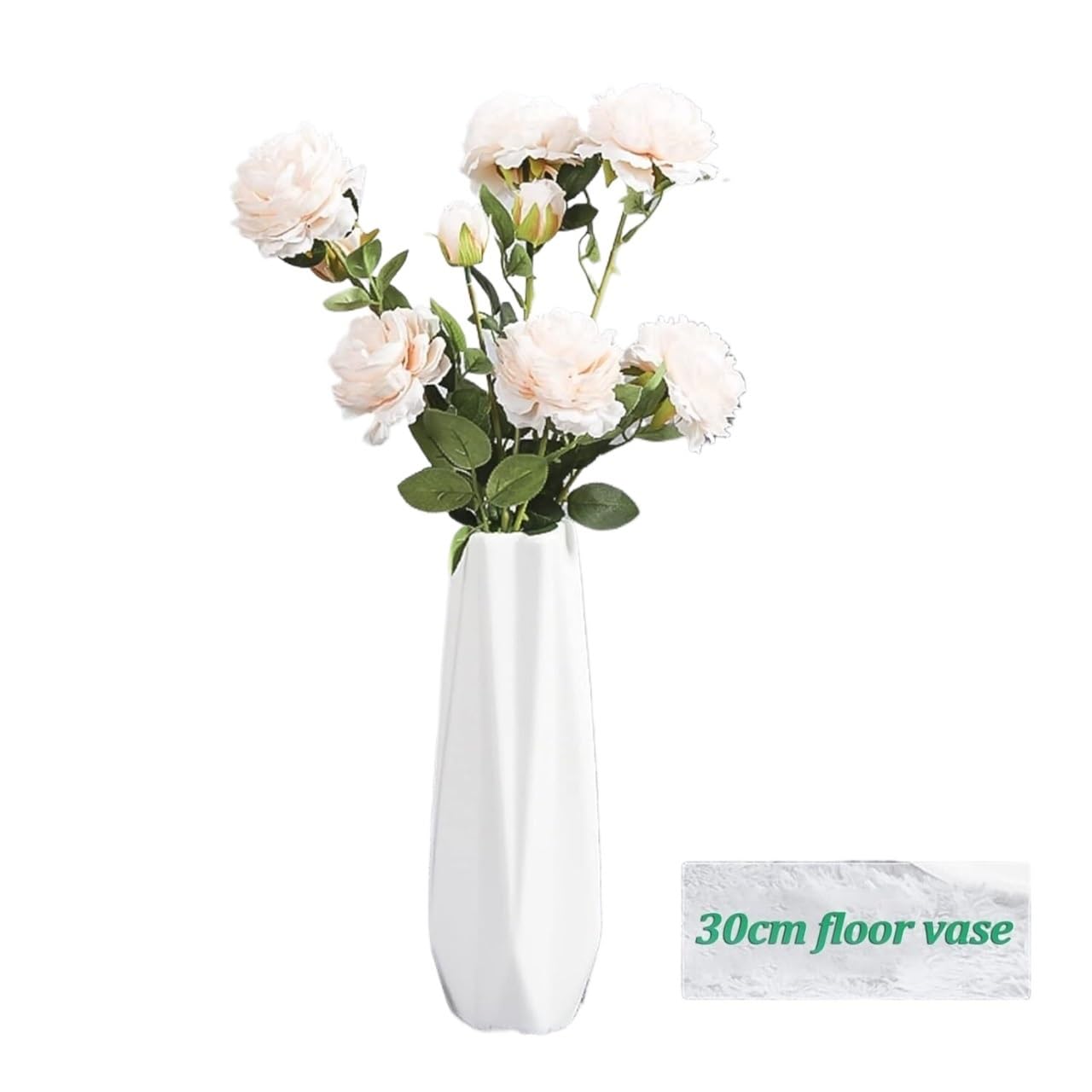 FKTHYO Floor vase Ceramic Vase,Decorative Large,Floor, Large Floor Vase,White Ceramic Vase,Handcrafted,Sophisticated Vessel for Decorative Branches and Dried Flowers (White 30cm)
