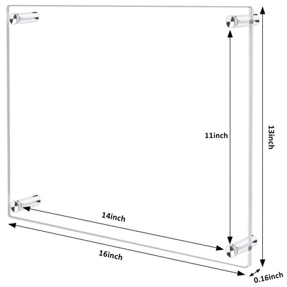 Ludery 11x14 Clear Acrylic Wall Mount Floating Frameless Picture Frame, Frameless Photo Frame Panel For Degree Certificat, Artwork,Family Portraits(Full Frame is 13x16)-1Pack
