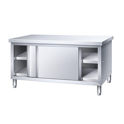 Stainless Steel Commercial Worktable, Heavy Duty Workbench w/Cabinet, Kitchen Prep Table w/Sliding Doors, Kitchen Prep Station for Restaurant, Food Service(100x60x80cm/39.3x23.6x31.4in)
