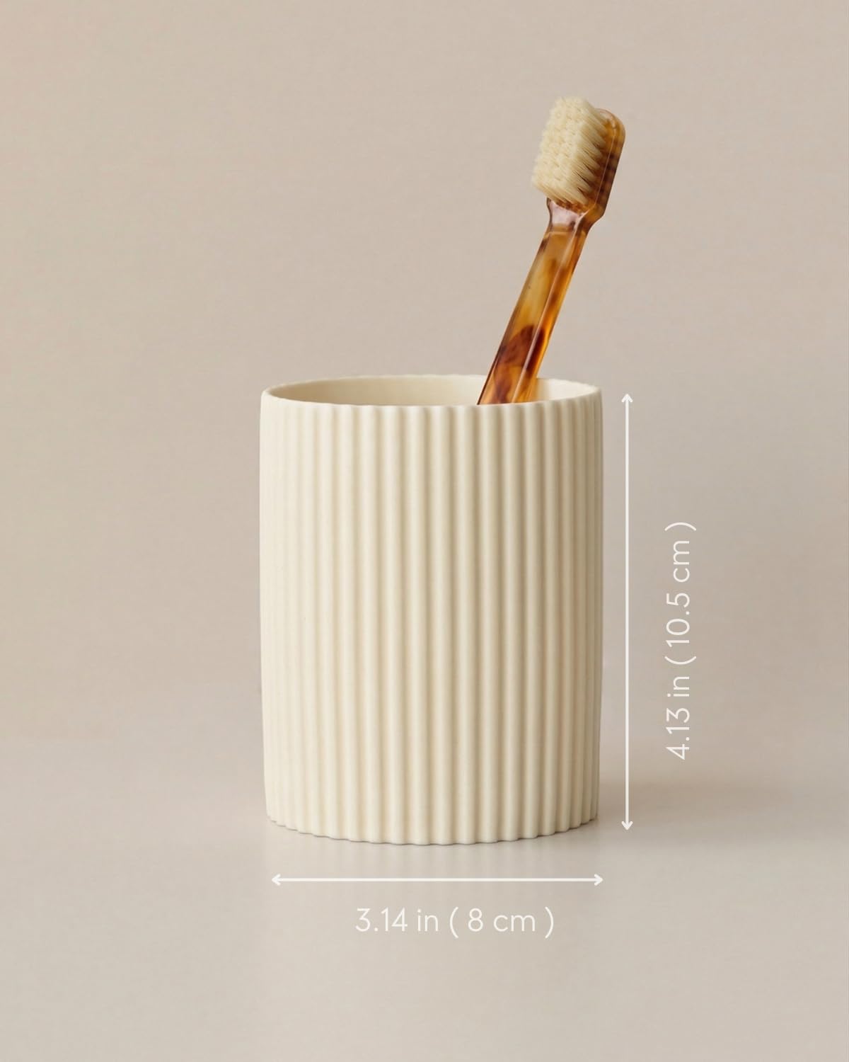 LezayXtra Ceramic Pen Holder for Desk, Ribbed Makeup Brush Organizer, Aesthetic Pencil Cup, Minimalist Desk Organizer, Office, Vanity, Aesthetic Desk Accessories