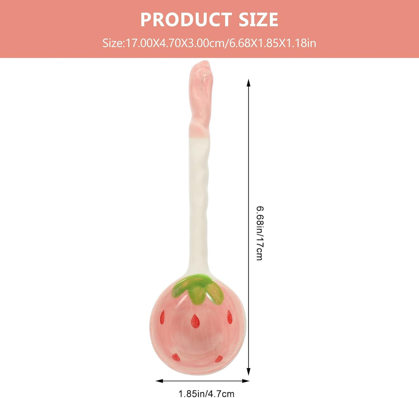 Housoutil 2PCS Strawberry Spoons, Cute Ceramic Soup Spoons, Long Handle for Breakfast, Cereal, Rice