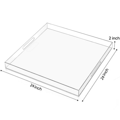 24×24 inches Oversized Clear Acrylic Ottoman Tray Extra Large Decorative Tray Spill-Proof Serving Trays with Handles King-Size Safe Edge Organizer for Coffee Table Countertop Breakfast