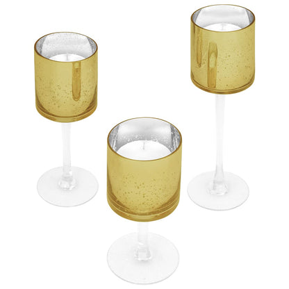 Koyal Wholesale 3Pcs Tall Candle Holder Set of 3 Floating Candle Vases, Stem Candle Holders Gold Glass Floating Candle Holders for Table Centerpiece Tealight Holder Wedding Centerpiece Home Decor