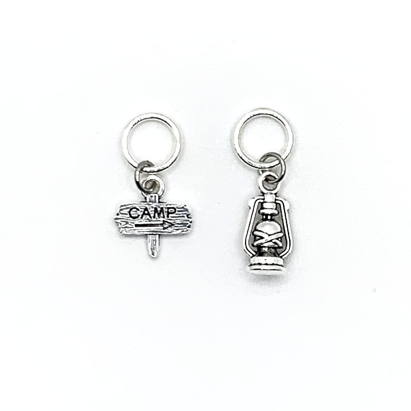 Go Camping Knitting Stitch Markers with Storage Tin | Ring Style Closed Rings | Camping Theme | Gift for Knitters & Yarn Lovers | Handmade by Pretty Warm Designs