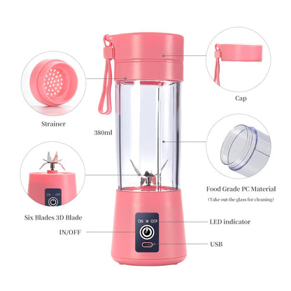 Portable Blender Cup,Electric USB Juicer Blender,Portable Juicer For Shakes and Smoothies, juice,380ml, Six Blades Great for Mixing,light purple