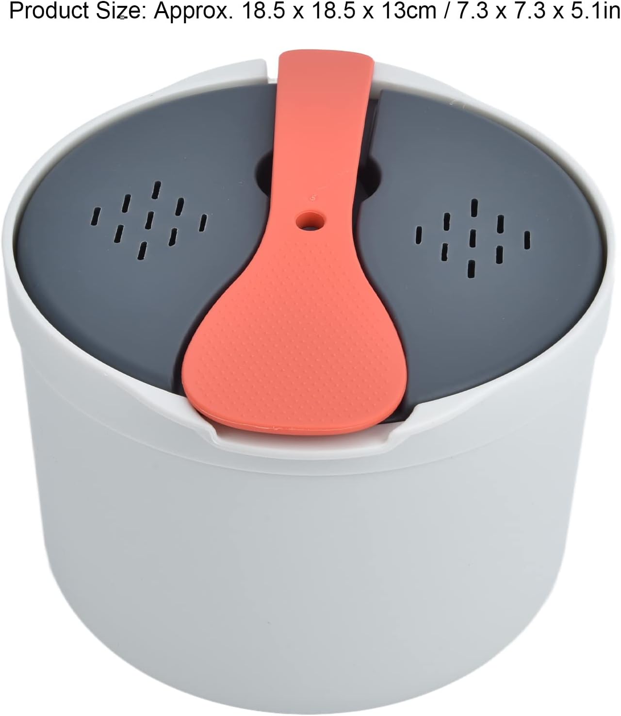 Microwave Rice Cooker 2L | Sturdy Food Grade PP Material Microwave Cookware Set with Lid and Spoon for Rice Pasta