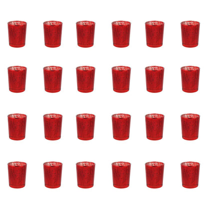 BTGLLAS 24pcs Red Glass Tea Light Holders - Votive Candle Holders Bulk for Weddings Events - Glass Votives for Wedding Centerpieces, Christmas, Thanksgiving - Candle Accessories Decor (24, Red)