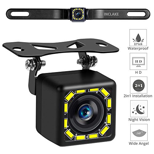 Car Backup Camera, Rear View Camera Ultra HD 12 LED Night Vision,Waterproof Reverse Camera 140° Wide View Angel with Multiple Mount Brackets for Universal Cars,SUV,Trucks,RV and More