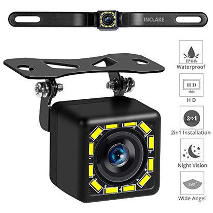 Car Backup Camera, Rear View Camera Ultra HD 12 LED Night Vision,Waterproof Reverse Camera 140° Wide View Angel with Multiple Mount Brackets for Universal Cars,SUV,Trucks,RV and More
