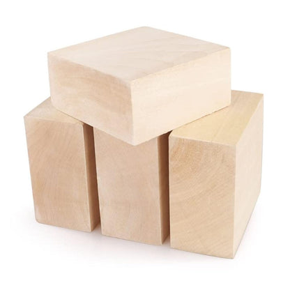 SHUESS 4 PCS Basswood Carving Blocks 4 X 4 X 2 inch Basswood for Wood Carving Whittling Wood Carvings Blocks Wooden Blocks for Carving Unfinished Wooden Block for Adults Beginners or Expert