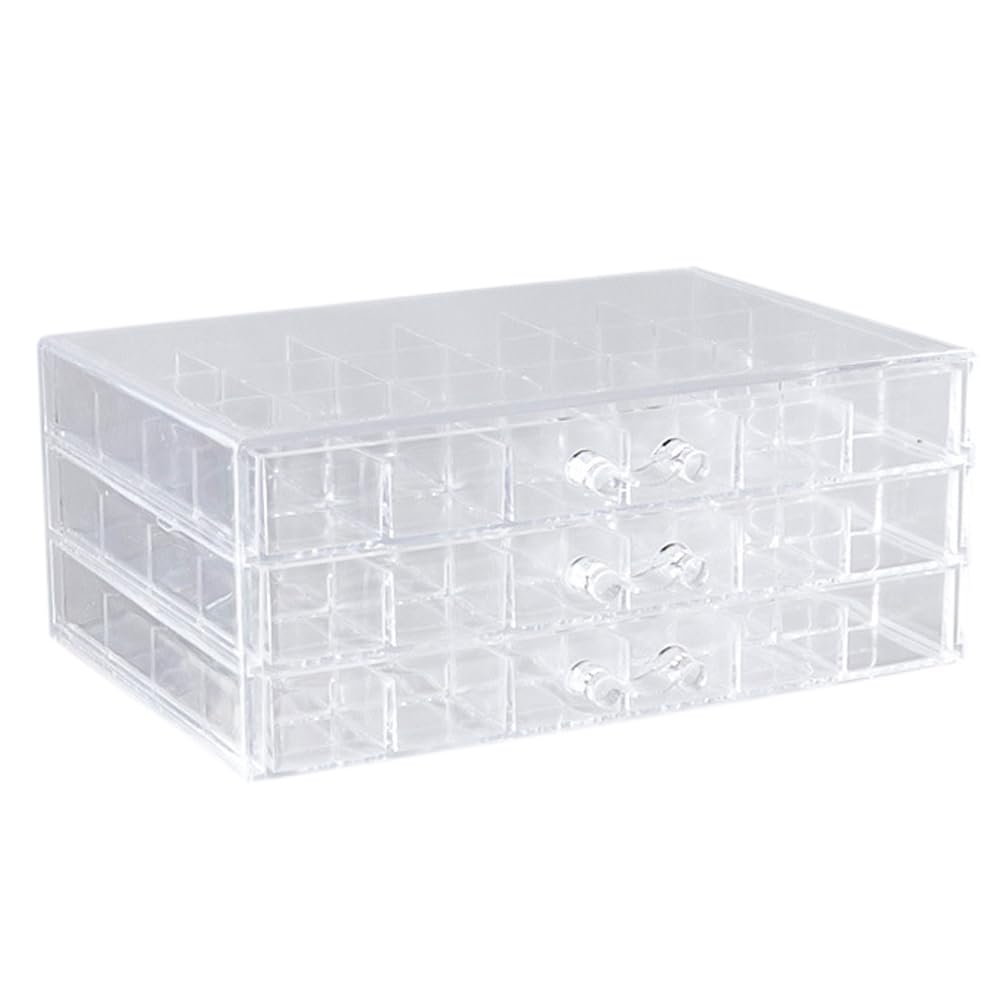 MIOINEY Compartment Storage Box 72 Grids Acrylic Organizer Box with 3 Drawers Storage Containers Transparent Organizer for Crafts Art Supply Painting Nail Tip Bead Earring Ring (Clear)