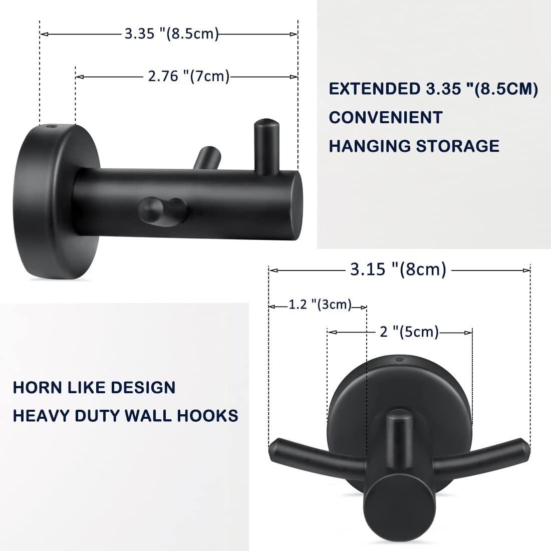 Pack of 2 SUS304 Stainless Steel Matte Black Wall Mounted Towel Hooks for Bathroom Shower Kitchen Cabinet Closet Door
