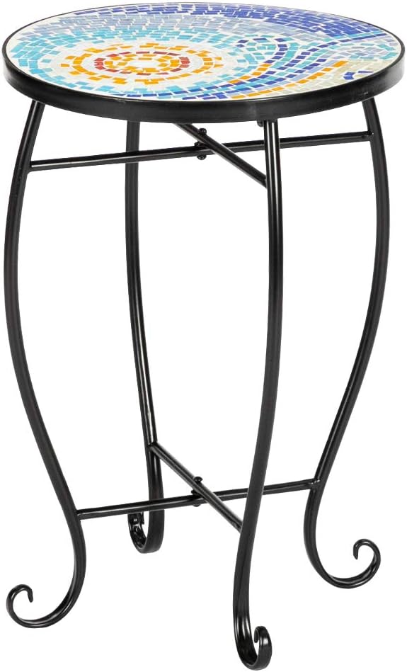 2) Vasitelan Outdoor Patio Side Table Outdoor Accent Table Bistro Coffee End Small Porch Table Indoor Round Glass