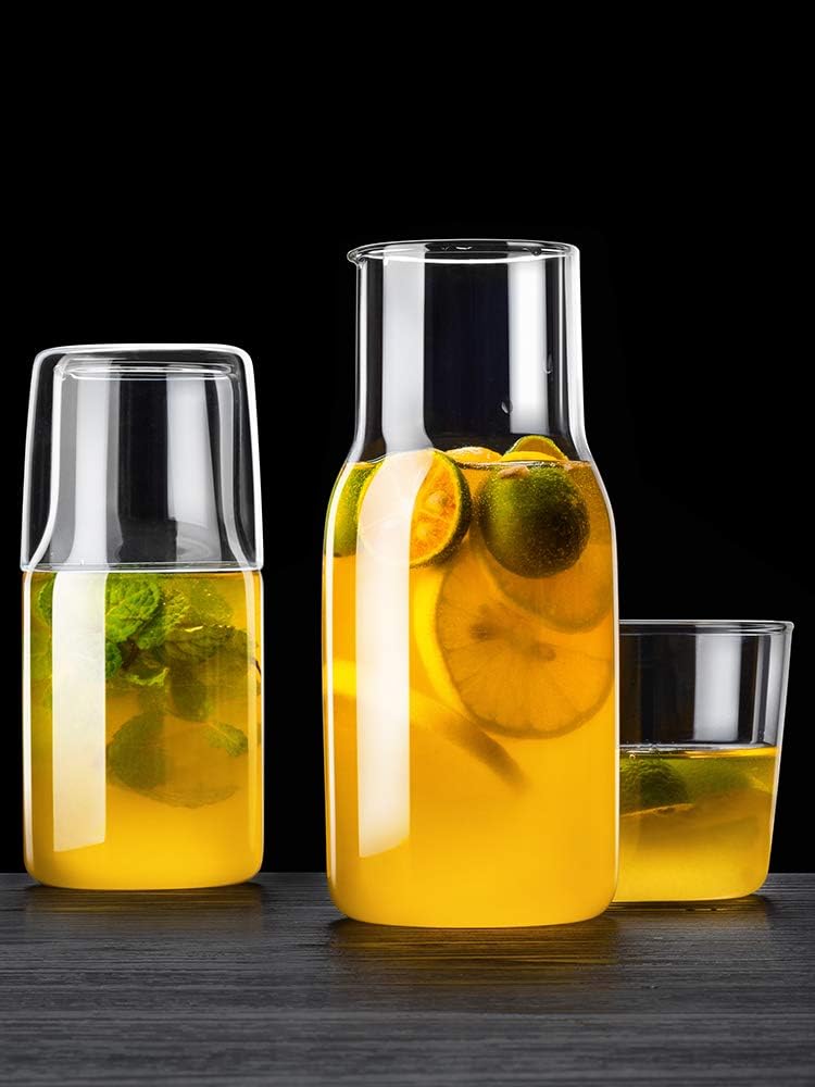 Sizikato 15 Oz Simple Clear Glass Bedside Night Water Carafe with Tumbler Glass