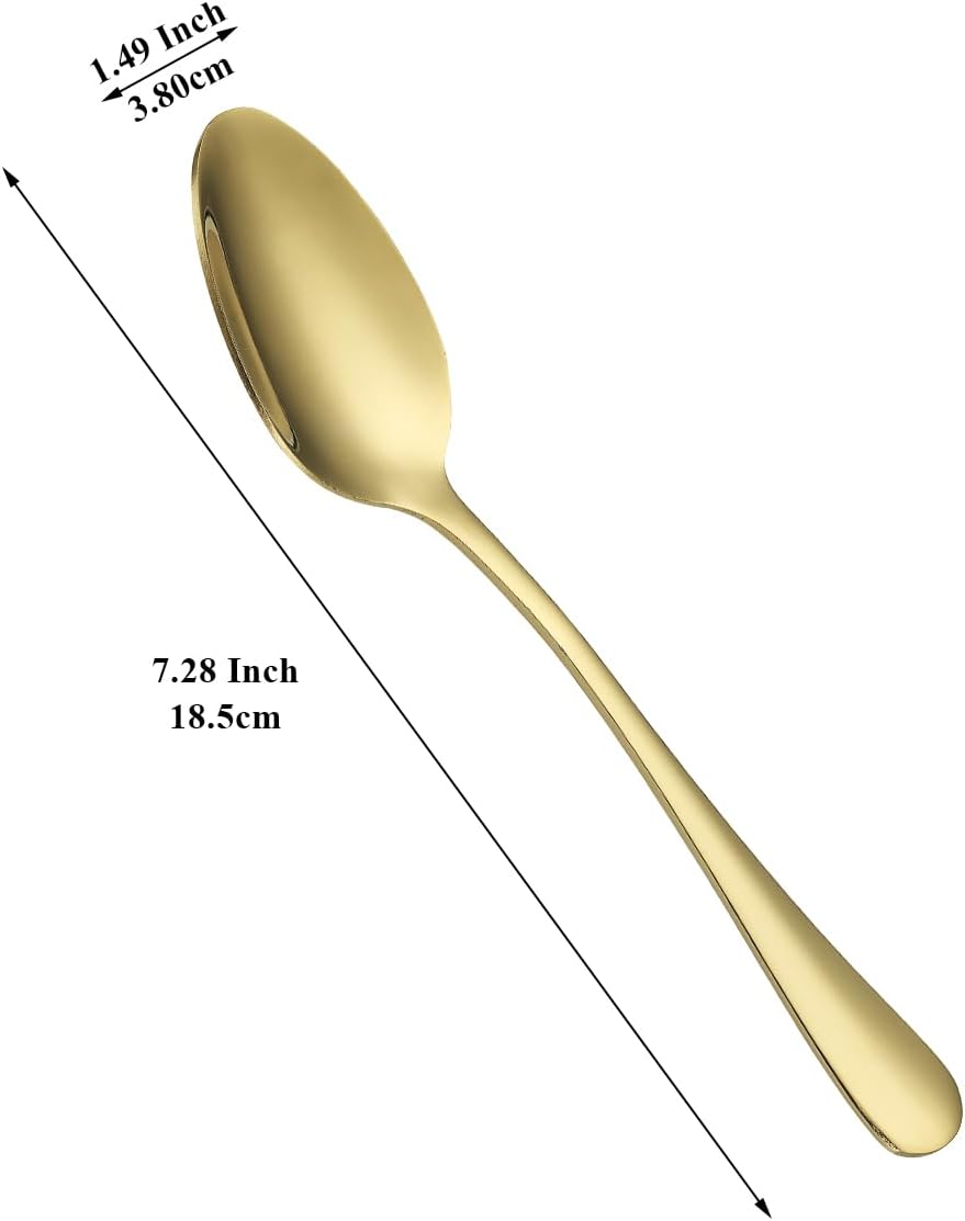 Gold Stainless Steel Dinner Spoons Set of 12, Table, Soup, Dessert Spoons for Home, Kitchen, Restaurant, Dishwasher Safe