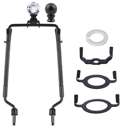 Asjeumt 8 9 10 11 inch Black Lamp Shade Harp Holder, Adjustable Height Harp Kit with Crystal & Metal Finial, DIY Replacement Making Repair Lampshade Bracket E14 E26 E27 Adapter Base Table Floor Light