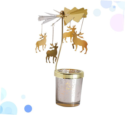 Rotating Candlestick Holder Christmas Carousel Spinning Deer Tea Light Table Decoration Gold