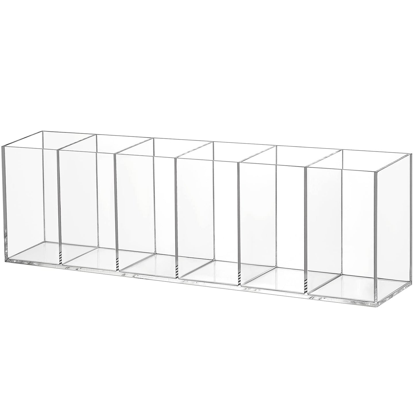 Jetec Acrylic Pen Holder 6 Compartments Makeup Brush Stationery Organizer Pencil Holder for Desk Accessories, Cosmetic Brushes, Dorm, Home, Bathroom, Kitchen, Office Supplies(Clear)