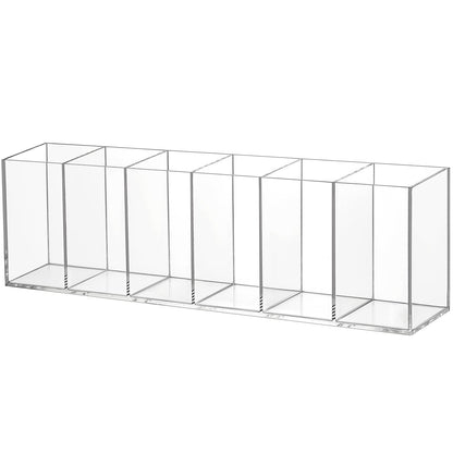 Jetec Acrylic Pen Holder 6 Compartments Makeup Brush Stationery Organizer Pencil Holder for Desk Accessories, Cosmetic Brushes, Dorm, Home, Bathroom, Kitchen, Office Supplies(Clear)