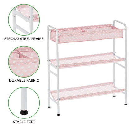 mDesign 3-Tier Metal Frame, Vertical Toy Storage Organizer Cart for Child/Kids Bedroom, Toy Room, Playroom - Holds Toys, Crayons, Building Blocks, Puzzles, Crafts, Books, Blankets - Pink/White