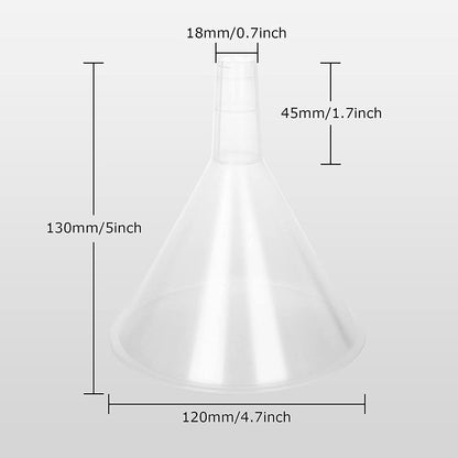 RHBLME 20 PCS Plastic Funnels Set, 4.7 Inch Wide Mouth Clear Plastic Funnels for Filling Bottles, Multipurpose Large Funnel with Long Reaching Spout, Water Bottle Funnel for Powder Liquid Spices
