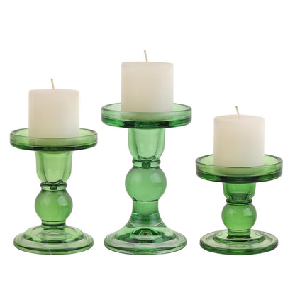 BTGLLAS 6-Piece Set of Green Glass Candlestick, Crystal Candlestick Holder Holder and Conical Candle, Christmas Candle Holder Decoration, Family Living Room Wedding Candle Holder (green2sets)
