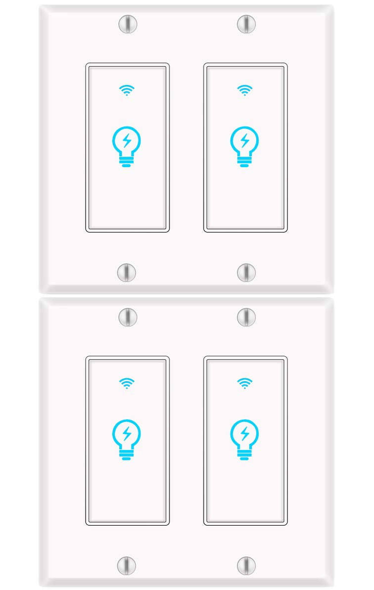 Smart Light Switch, Alexa Smart Double Switch, Smart Light Switch 2 Gang with Timing Schedule and Remote Control, Neutral Wire Needed, Compatible with Alexa and Google Home, Single Pole (2Pack)