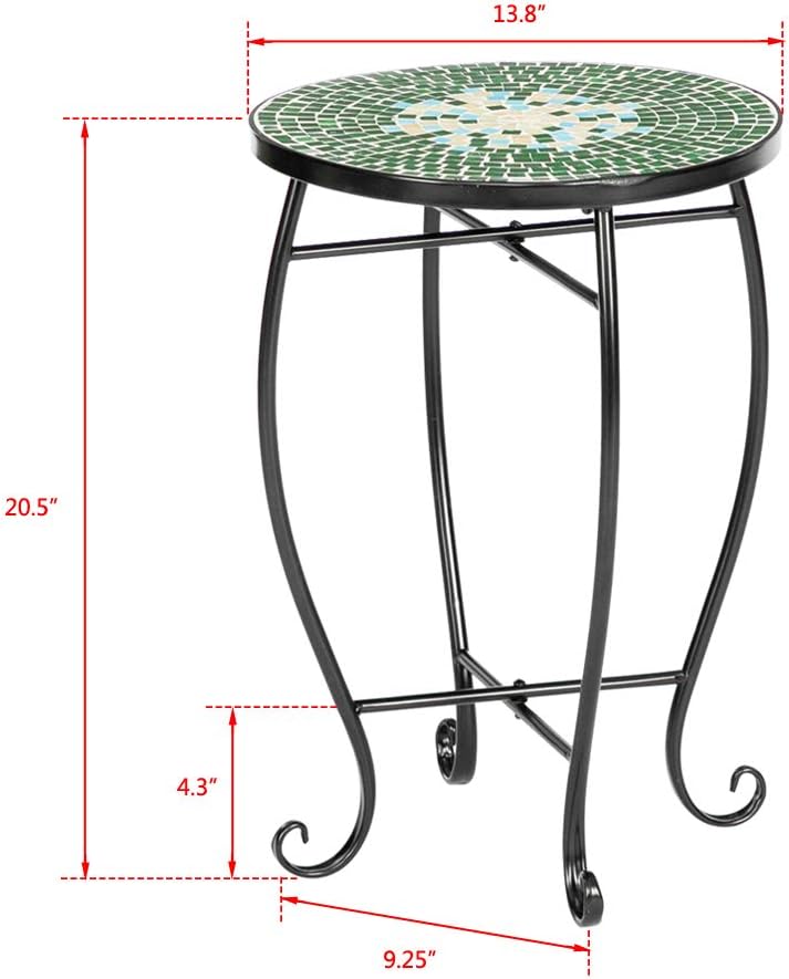 4) Vasitelan Outdoor Patio Side Table Outdoor Accent Table Bistro Coffee End Small Porch Table Indoor Round Glass