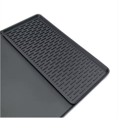 Silicone Coffee Mat 24x16 with Detachable Drying Tray - Waterproof, Dishwasher Safe, BPA Free, Non-Slip Heat Resistant Countertop Protector for Coffee Maker & Bar, Black