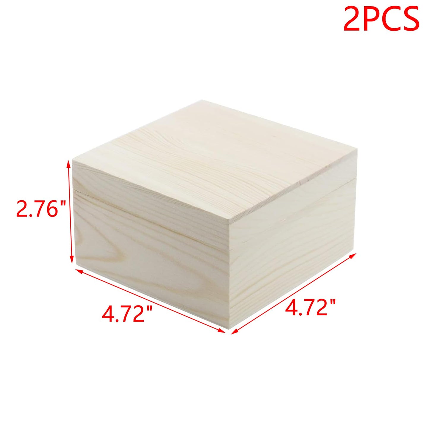 MY MIRONEY 2Pcs Wooden Unfinished Storage Box with Top Lid 4.72" x 4.72" Square Wooden Pine Box DIY Craft Stash Boxes Gift Box for Arts Hobbies and Home Storage