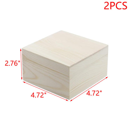 MY MIRONEY 2Pcs Wooden Unfinished Storage Box with Top Lid 4.72" x 4.72" Square Wooden Pine Box DIY Craft Stash Boxes Gift Box for Arts Hobbies and Home Storage